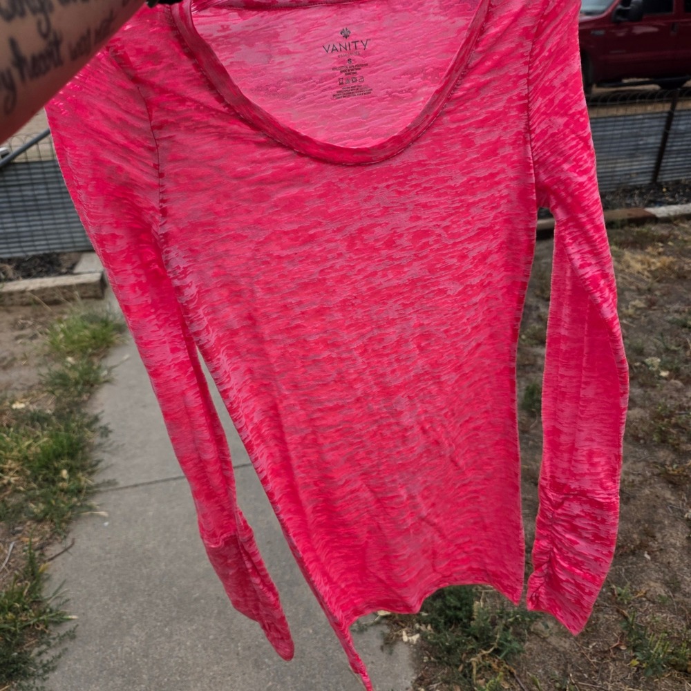 Vanity Essentials Pink Space Dye Burnout Long Sleeve Top with Thumbholes Small